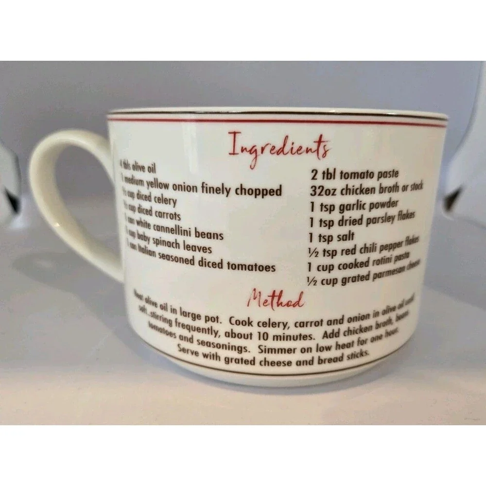 Vintage Fabulous Home Ceramic Minestrone Soup Recipe Mug Wide Mouth Bowl